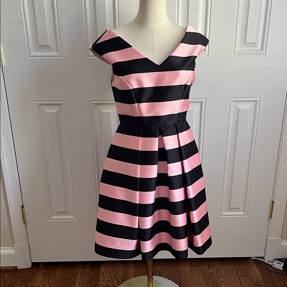 Topshop Pink and Black Striped Fit-and-Flare Dress